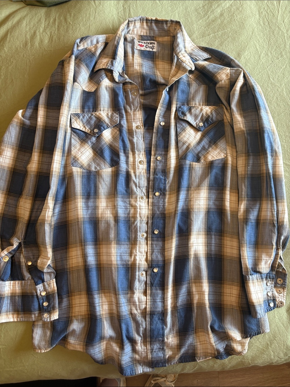 MWG Western Craft Vintage Men's Blue and white plaid cowboy shirt